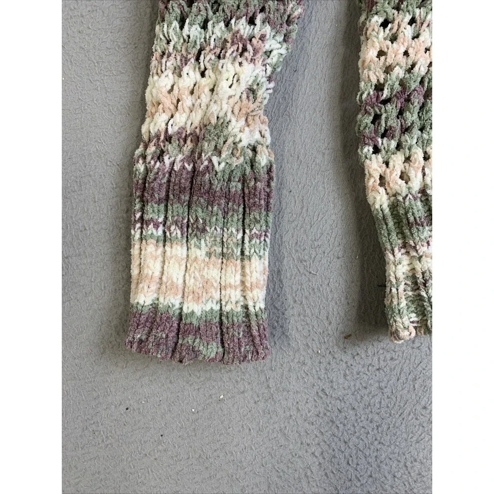 MOD Lusive Sweater Womens Large Purple Green Striped Chunky Knit Pullover V Neck